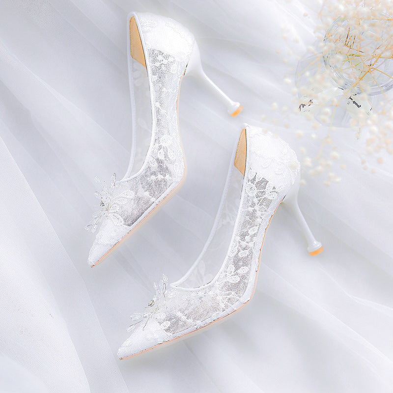 Frauen Weiß High Heels Brautkleid Kristall