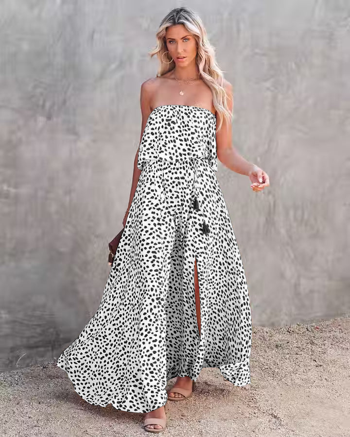 Frauen Sommer Strapless Urlaub Neue Nationalen Volant Blumenkleid Bohemian Hosenträger Kleid