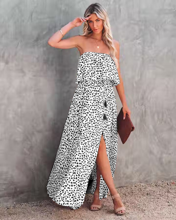 Frauen Sommer Strapless Urlaub Neue Nationalen Volant Blumenkleid Bohemian Hosenträger Kleid