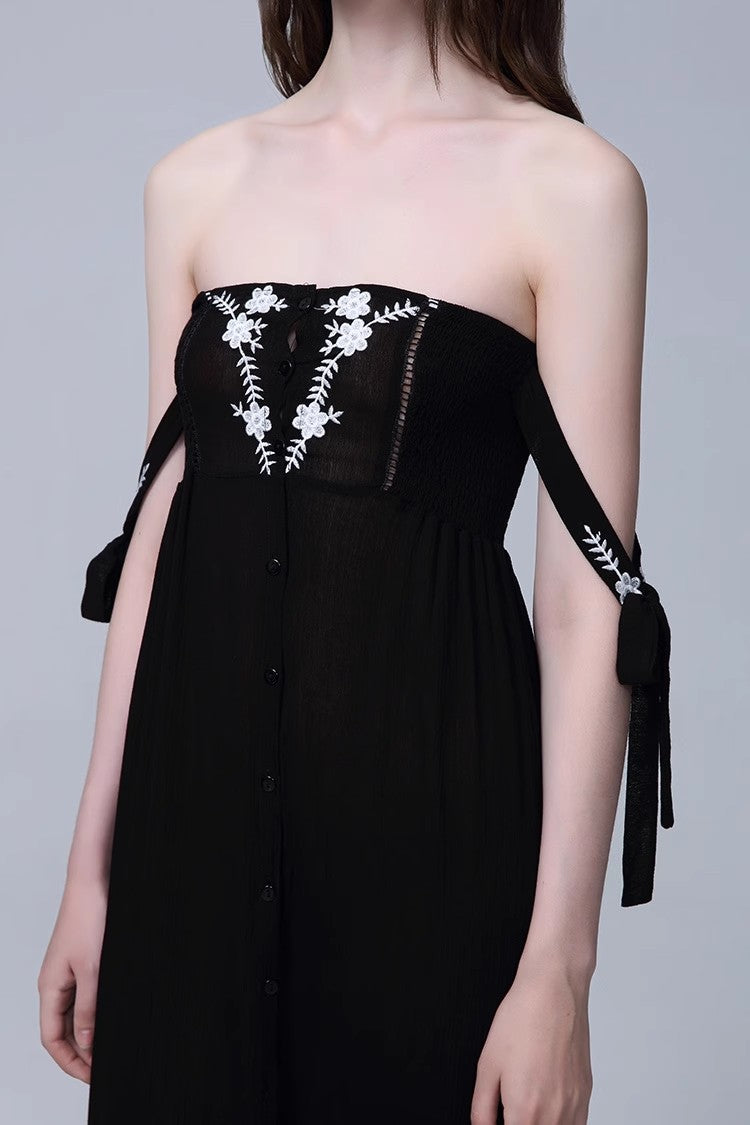 Ärmelloses Sommerkleid mit bestickten Knöpfen und Blumenmuster für Damen
