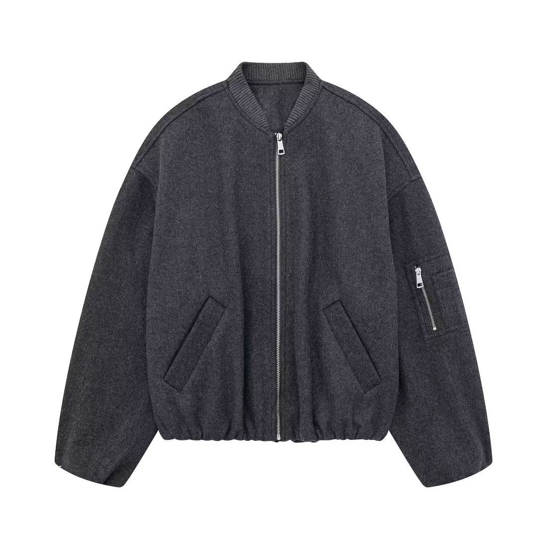 Women Clothing French Pocket Decoration Bomber Jacket Jacket