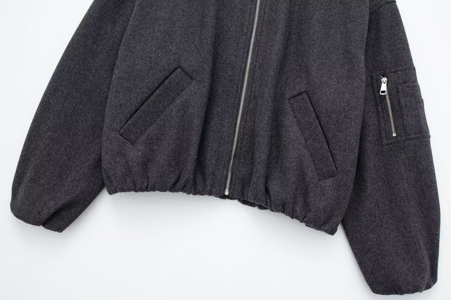 Women Clothing French Pocket Decoration Bomber Jacket Jacket