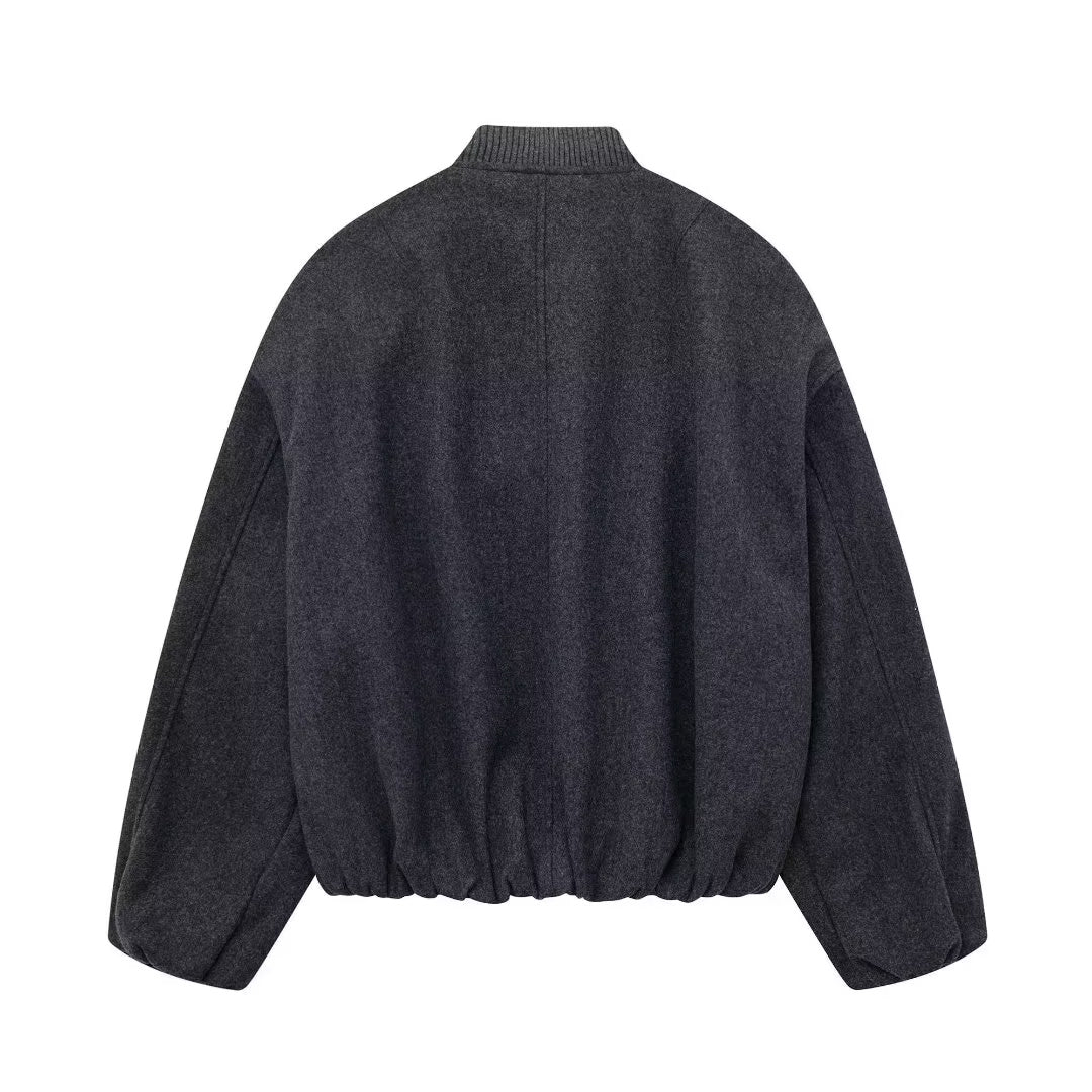 Women Clothing French Pocket Decoration Bomber Jacket Jacket