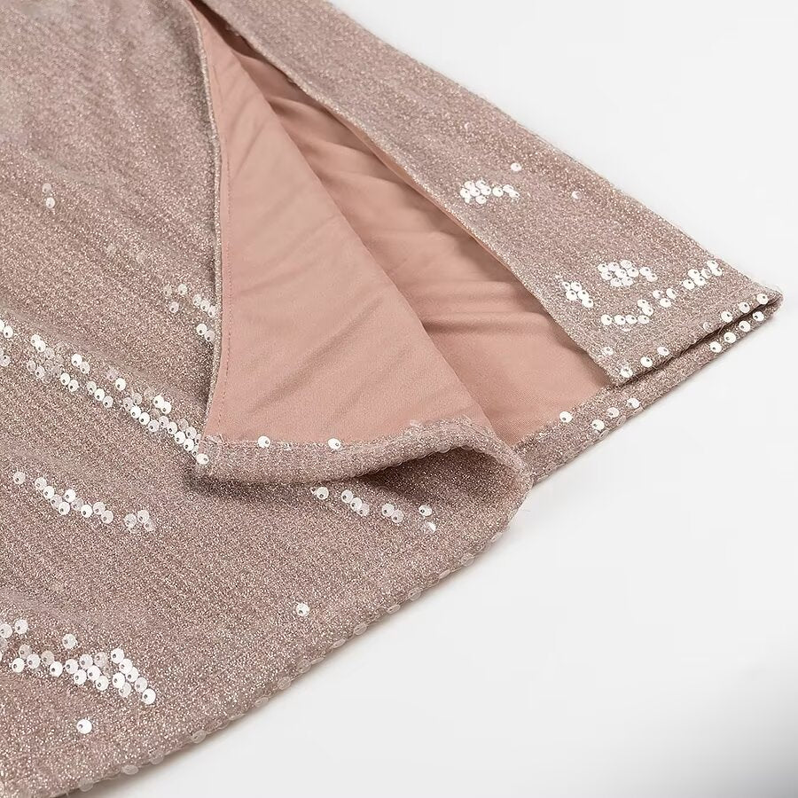 Damen Französisches Neckholderkleid mit Pailletten und Plissee