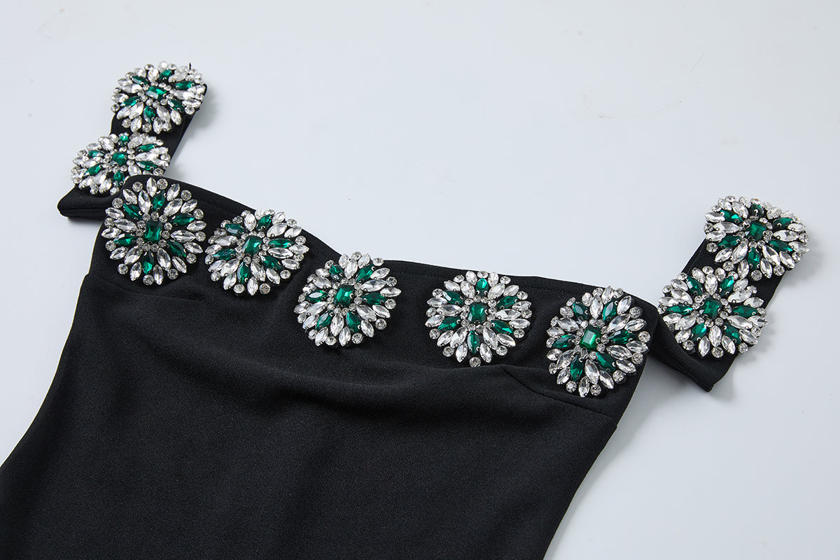 Damen Nail Diamond One Line Schulter Diamant Schmaler Schlitz Kleid