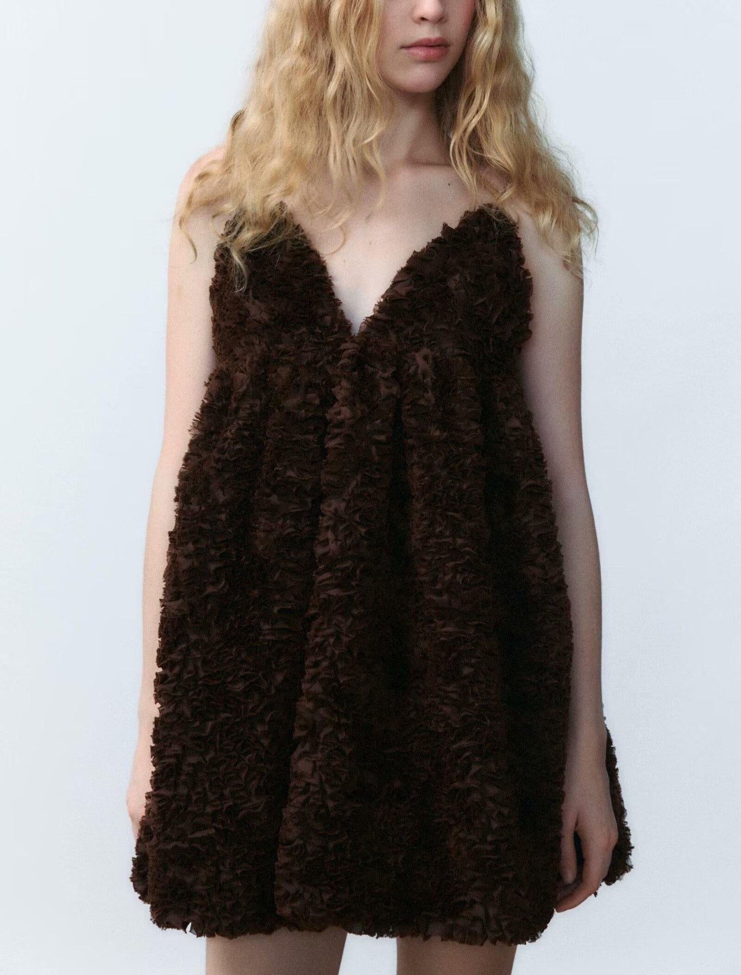 Damen Französisch Sexy Flauschiges Mesh Sling Kleid