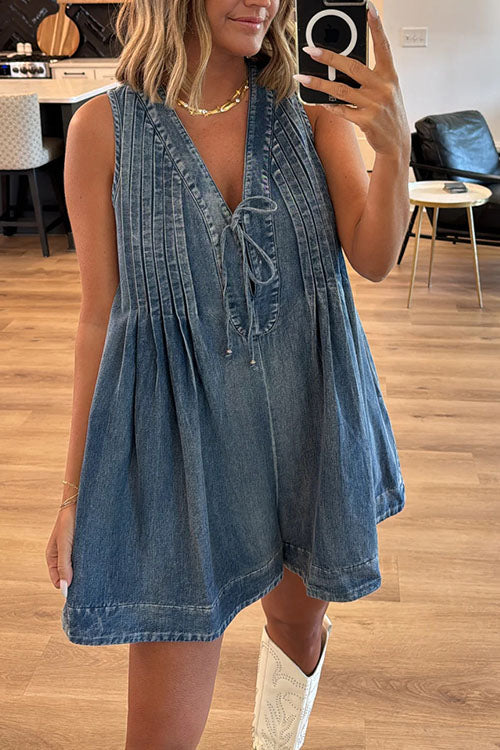 Loose Sleeveless Short Denim Jumpsuit