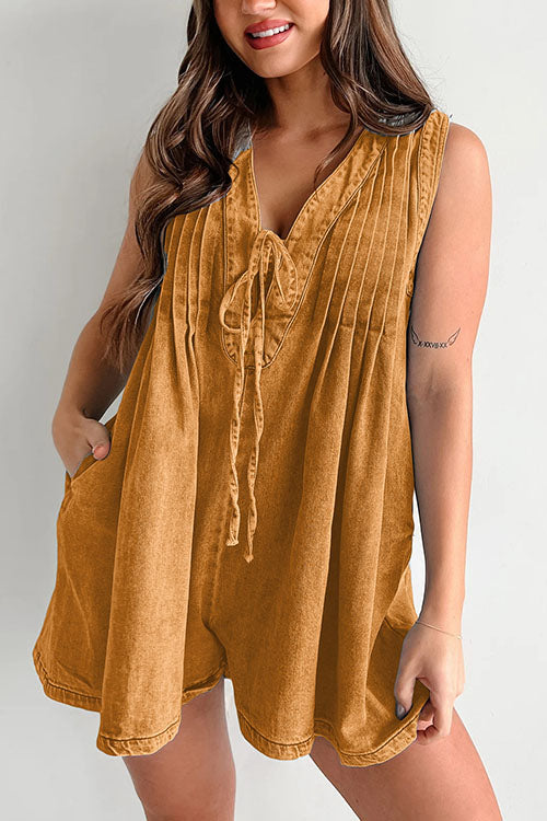 Loose Sleeveless Short Denim Jumpsuit