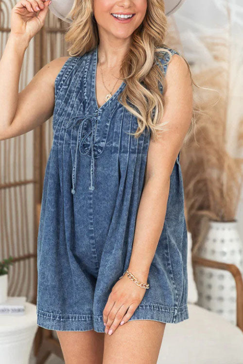 Loose Sleeveless Short Denim Jumpsuit