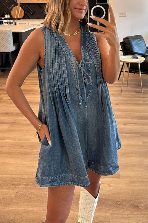 Loose Sleeveless Short Denim Jumpsuit