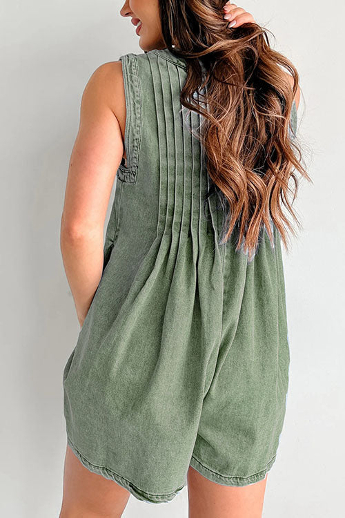 Loose Sleeveless Short Denim Jumpsuit