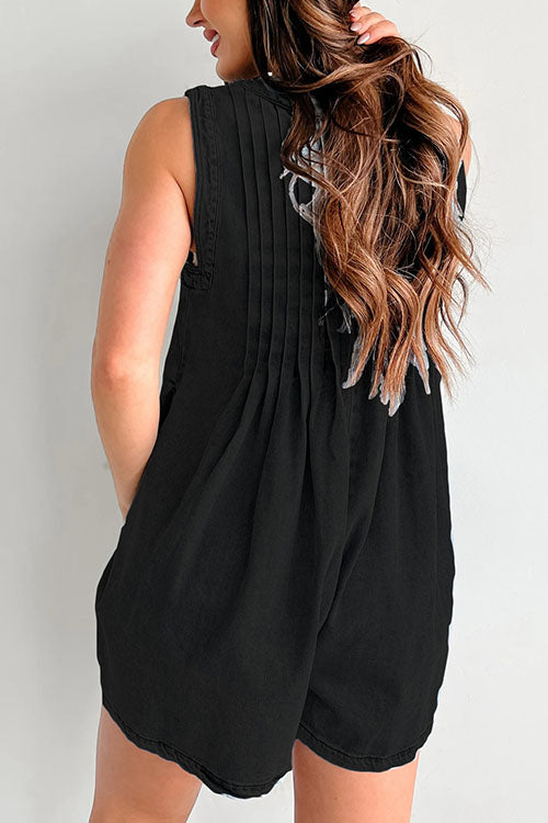 Loose Sleeveless Short Denim Jumpsuit
