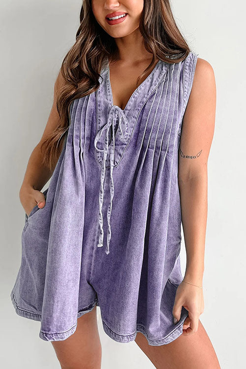 Loose Sleeveless Short Denim Jumpsuit
