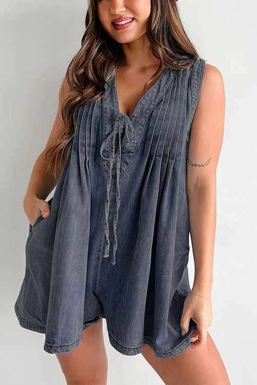 Loose Sleeveless Short Denim Jumpsuit