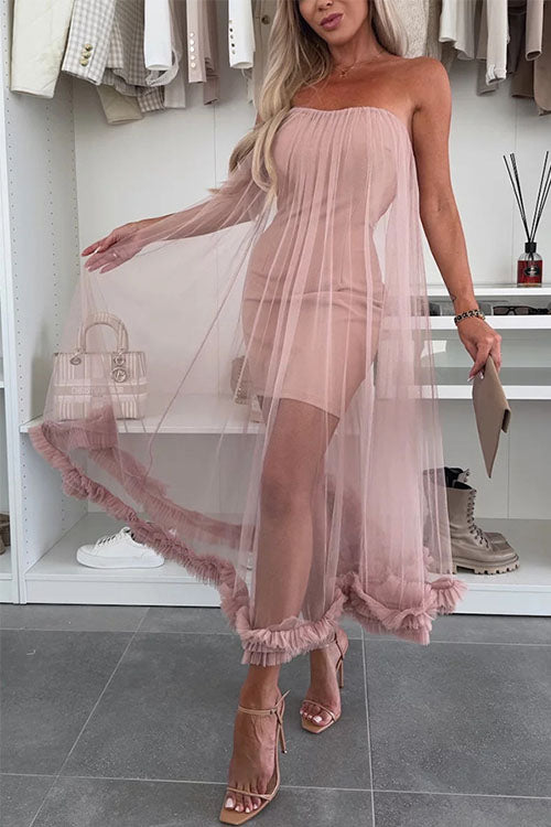 Wickelkleid aus Netzstoff