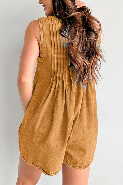 Loose Sleeveless Short Denim Jumpsuit