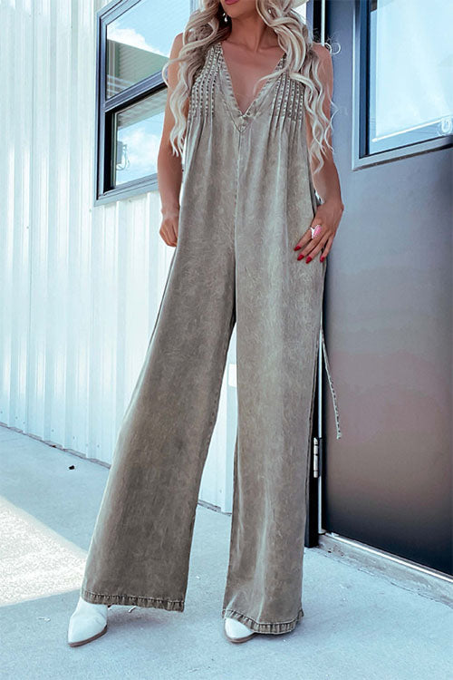Backless Washed Sleeveless Denim Jumpsuit