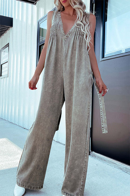 Backless Washed Sleeveless Denim Jumpsuit