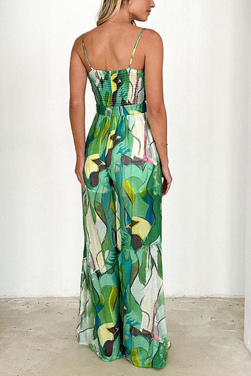 Printed Suspenders And Bow Holiday Jumpsuit