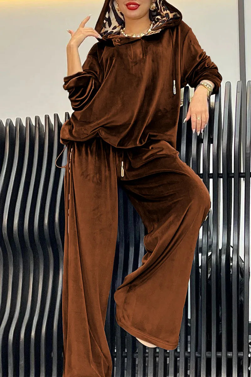 Women's Leopard Print Hoodies and Pants Set