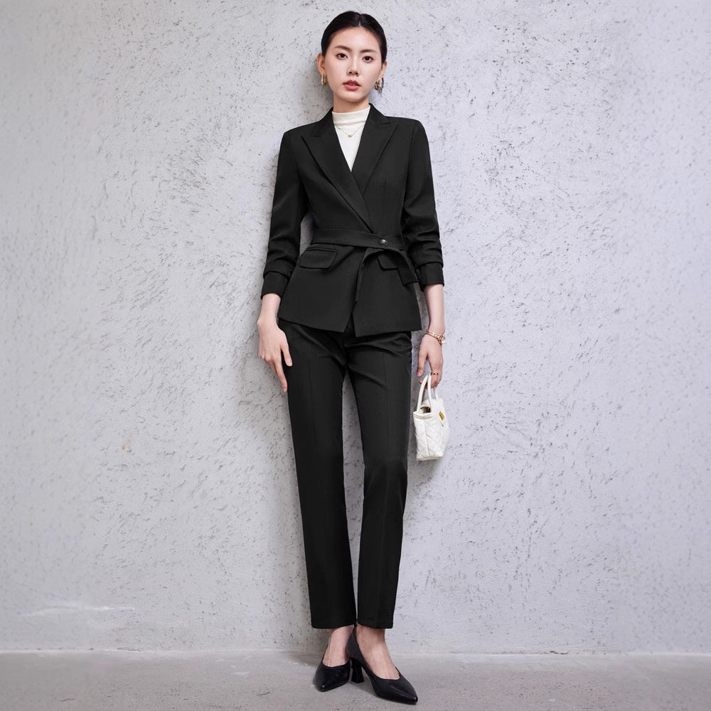 Long Sleeve Small Suit Collar Coat Women's Shirt Pants Suit