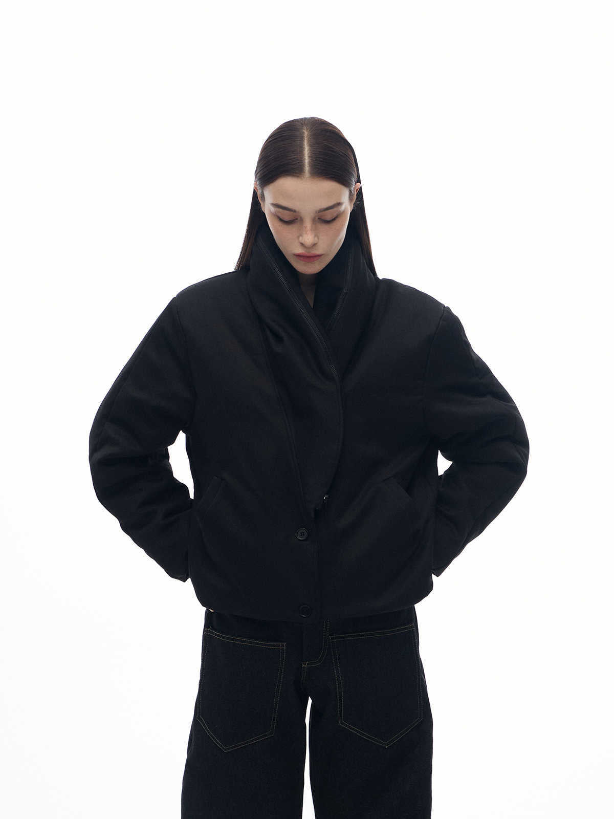 Wool Stand Cut Mink Fur Green Collar Coat Thick Cotton Clothing
