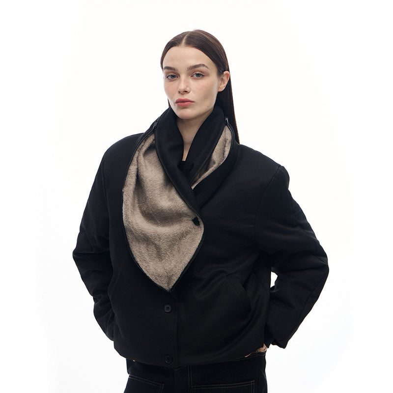 Wool Stand Cut Mink Fur Green Collar Coat Thick Cotton Clothing