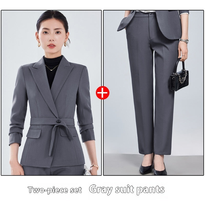 Long Sleeve Small Suit Collar Coat Women's Shirt Pants Suit