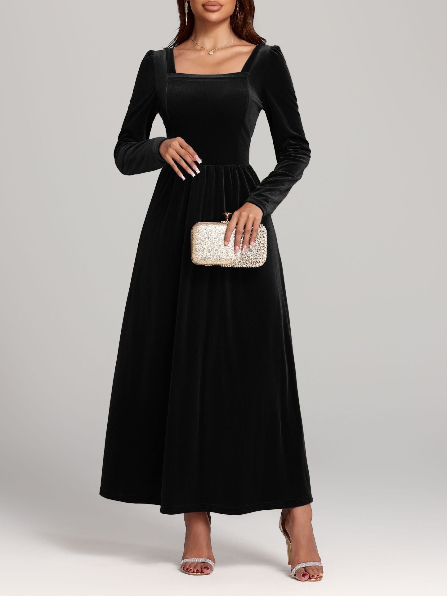 Herbst Winter Rotes Abend Maxikleid Pleuche Kleid