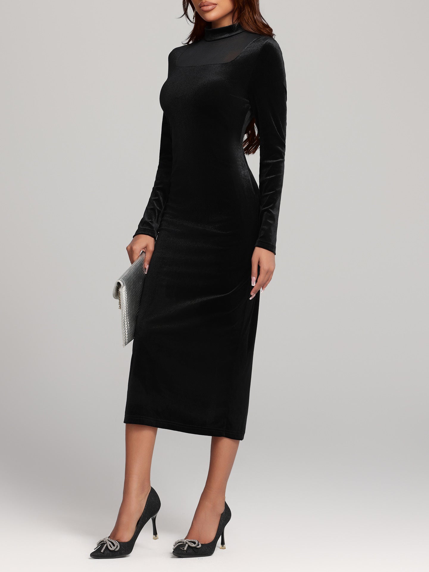 Herbst Winter Sexy Engen Split Hüfte Kleid Elegante Prominente Samt Kleid