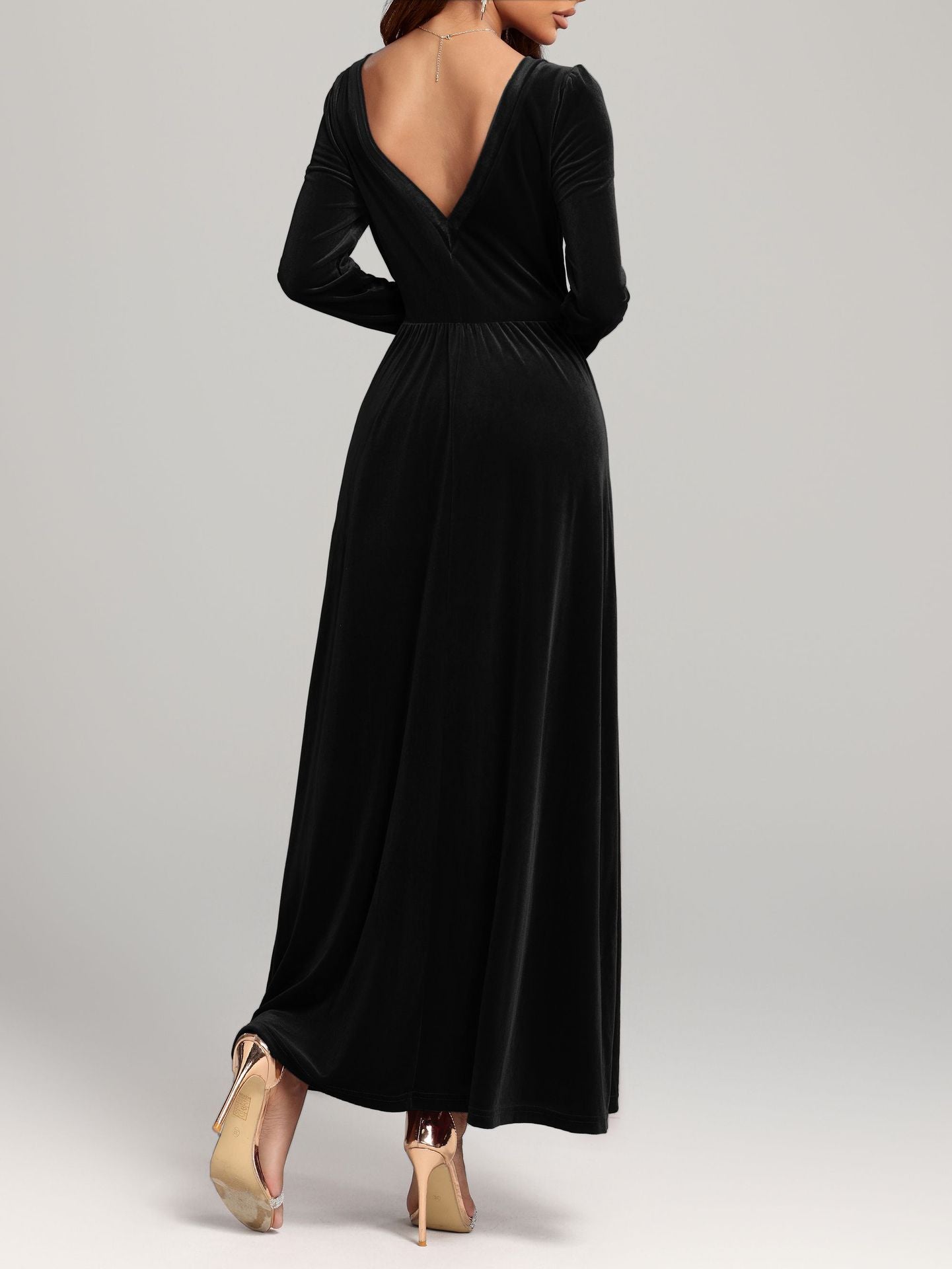 Herbst Winter Rotes Abend Maxikleid Pleuche Kleid