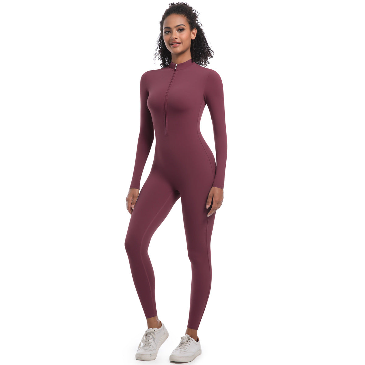 Zipper Nude Feel Long Sleeve Yoga Jumpsuit High Strength Running Fitness Clothes Sports Trend One Piece Tights