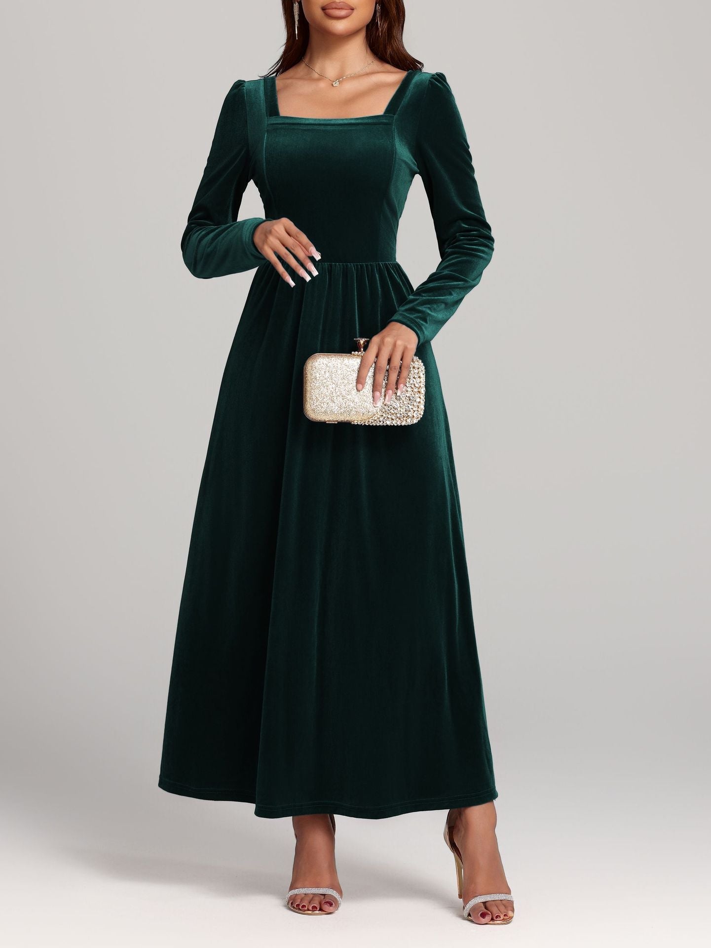 Herbst Winter Rotes Abend Maxikleid Pleuche Kleid