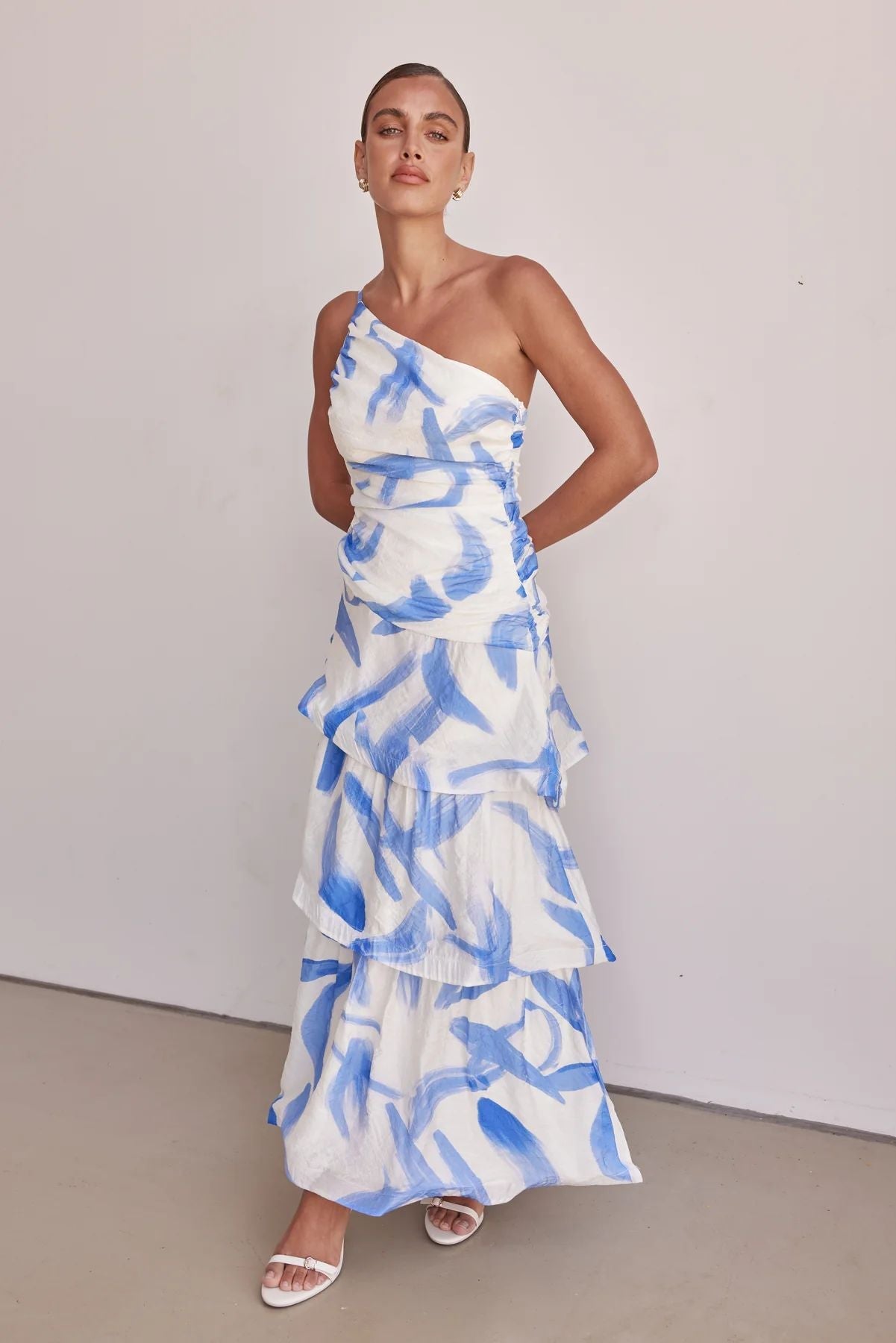 Damen Sommerkleid mit einschultriger Strumpfhalter-Print