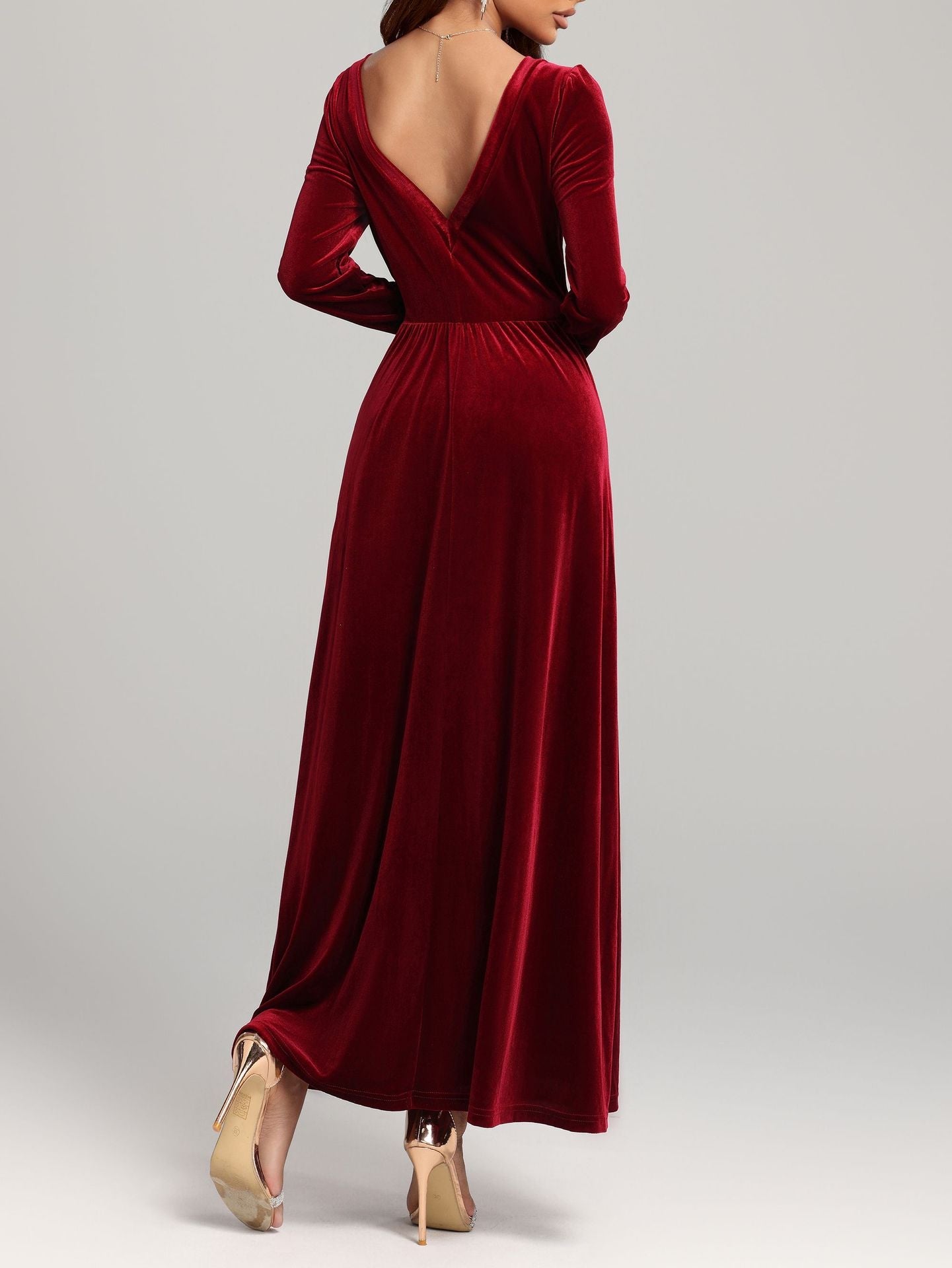 Herbst Winter Rotes Abend Maxikleid Pleuche Kleid