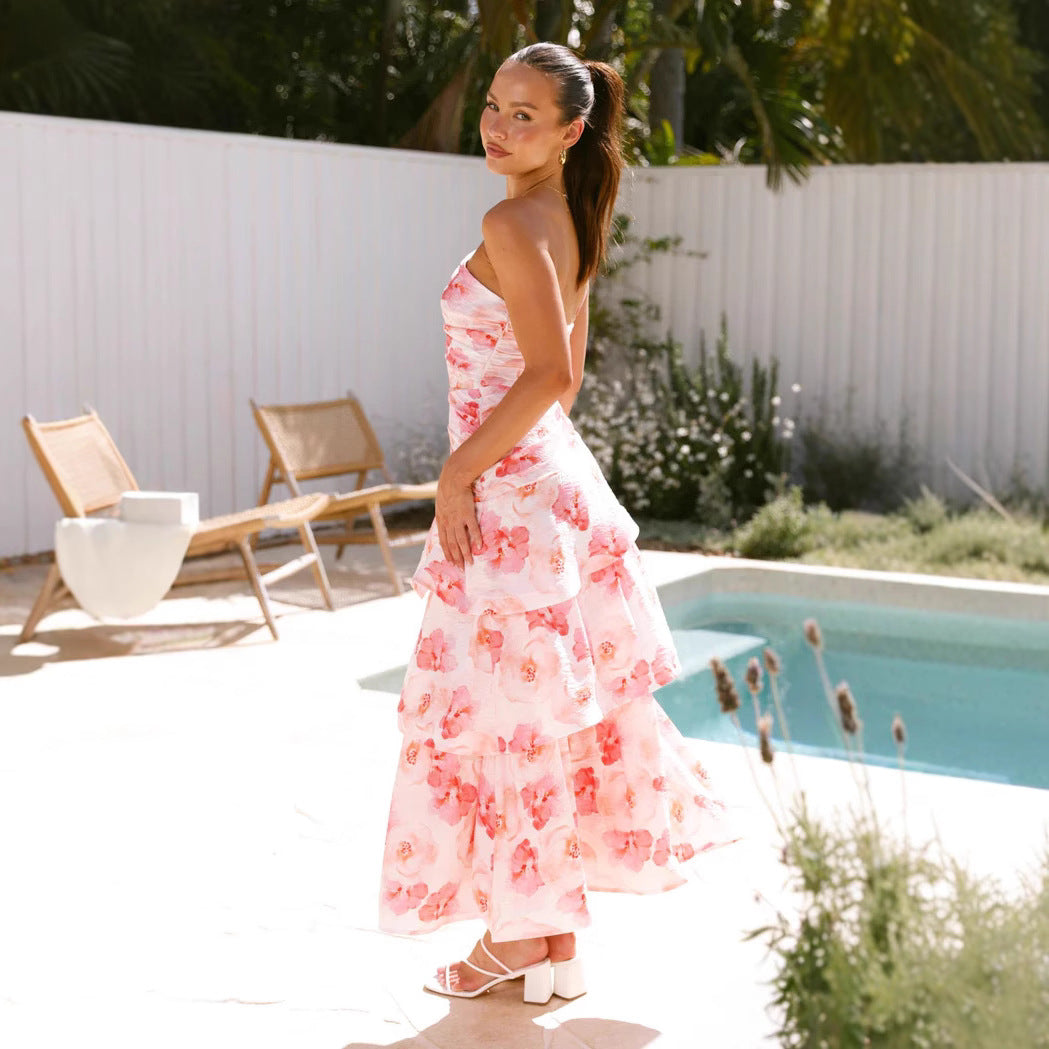 Damen Sommerkleid mit einschultriger Strumpfhalter-Print