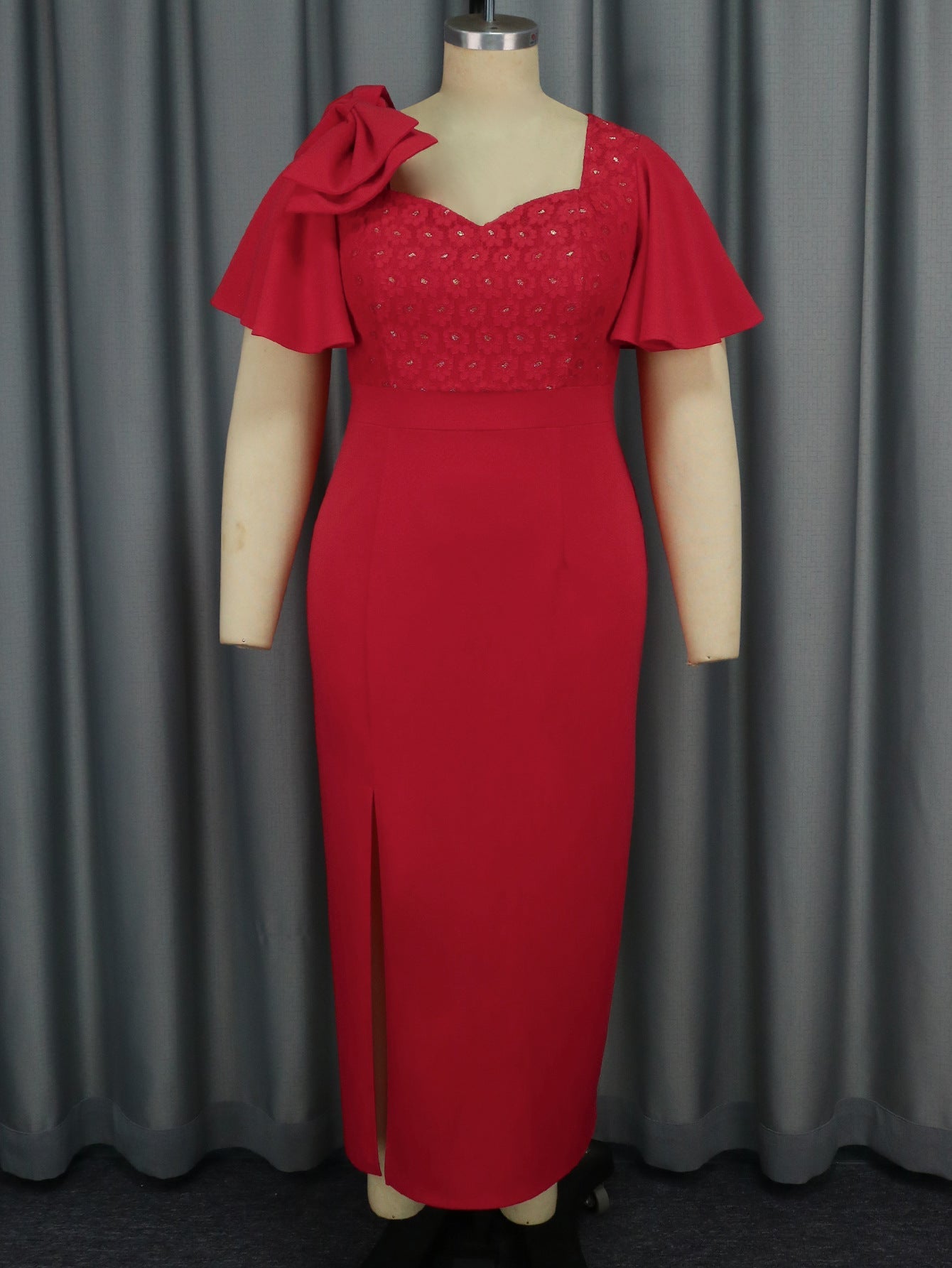 Damen Rüschen Schleife Kleid Sexy Party Spitzenkleid
