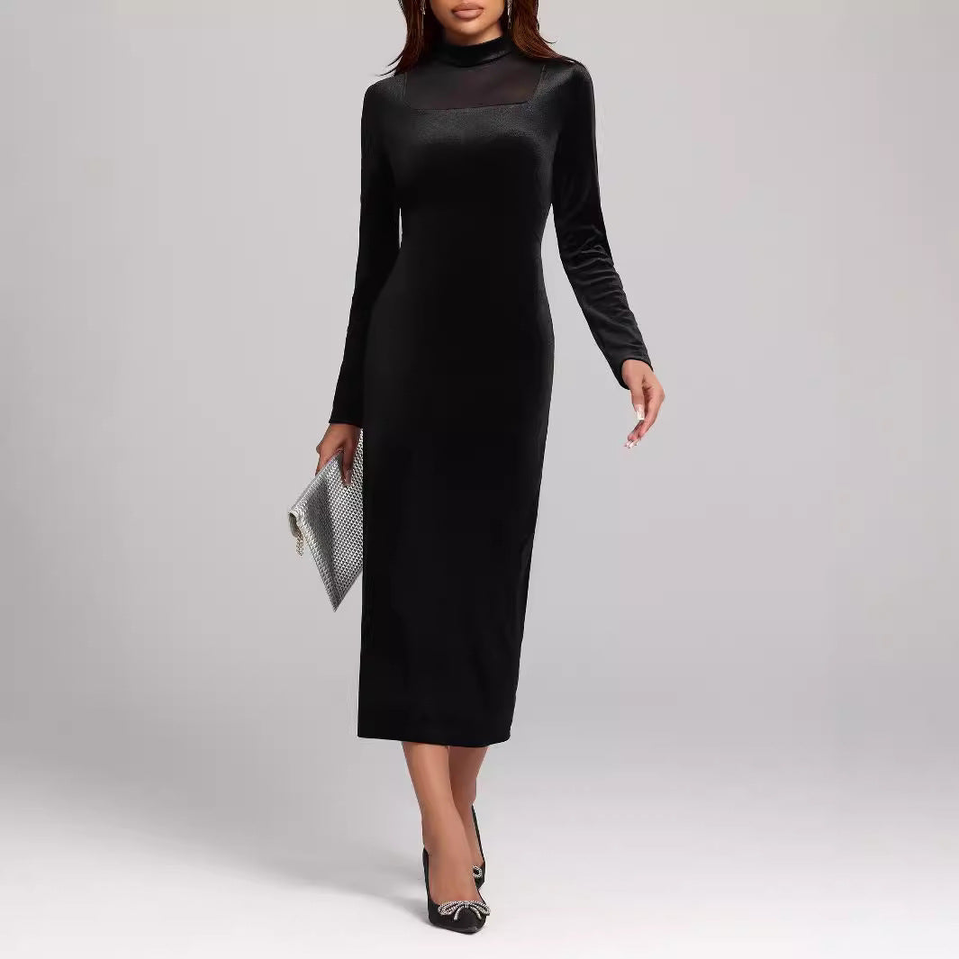 Herbst Winter Sexy Engen Split Hüfte Kleid Elegante Prominente Samt Kleid