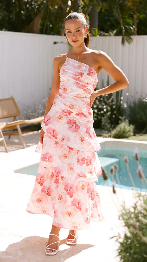 Damen Sommerkleid mit einschultriger Strumpfhalter-Print