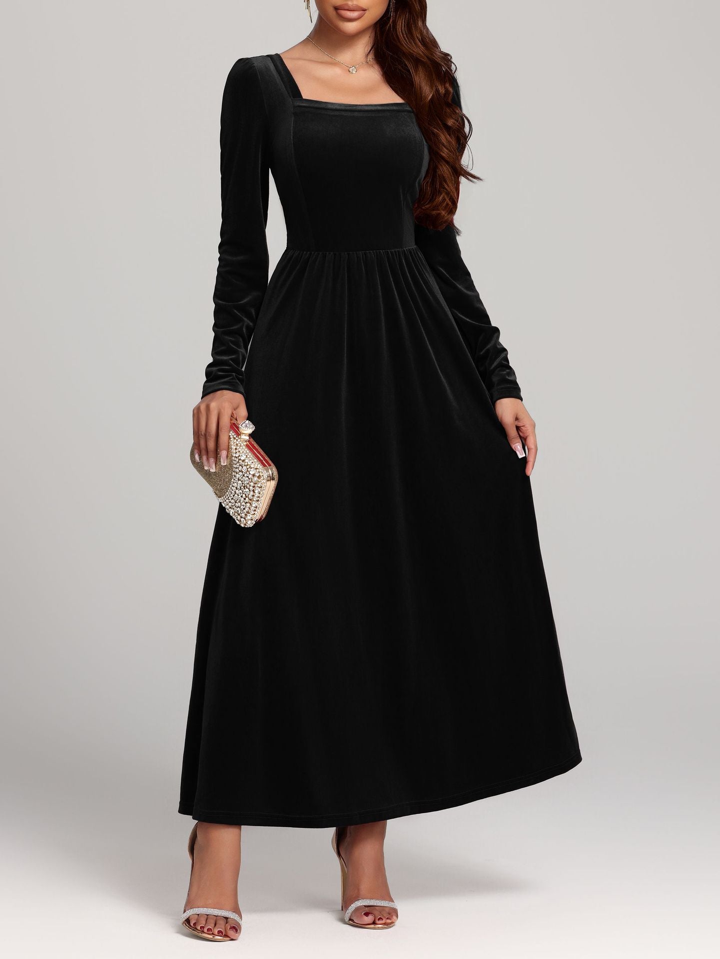 Herbst Winter Rotes Abend Maxikleid Pleuche Kleid