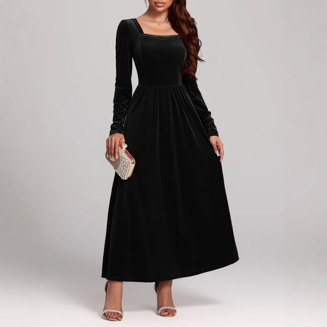 Herbst Winter Rotes Abend Maxikleid Pleuche Kleid