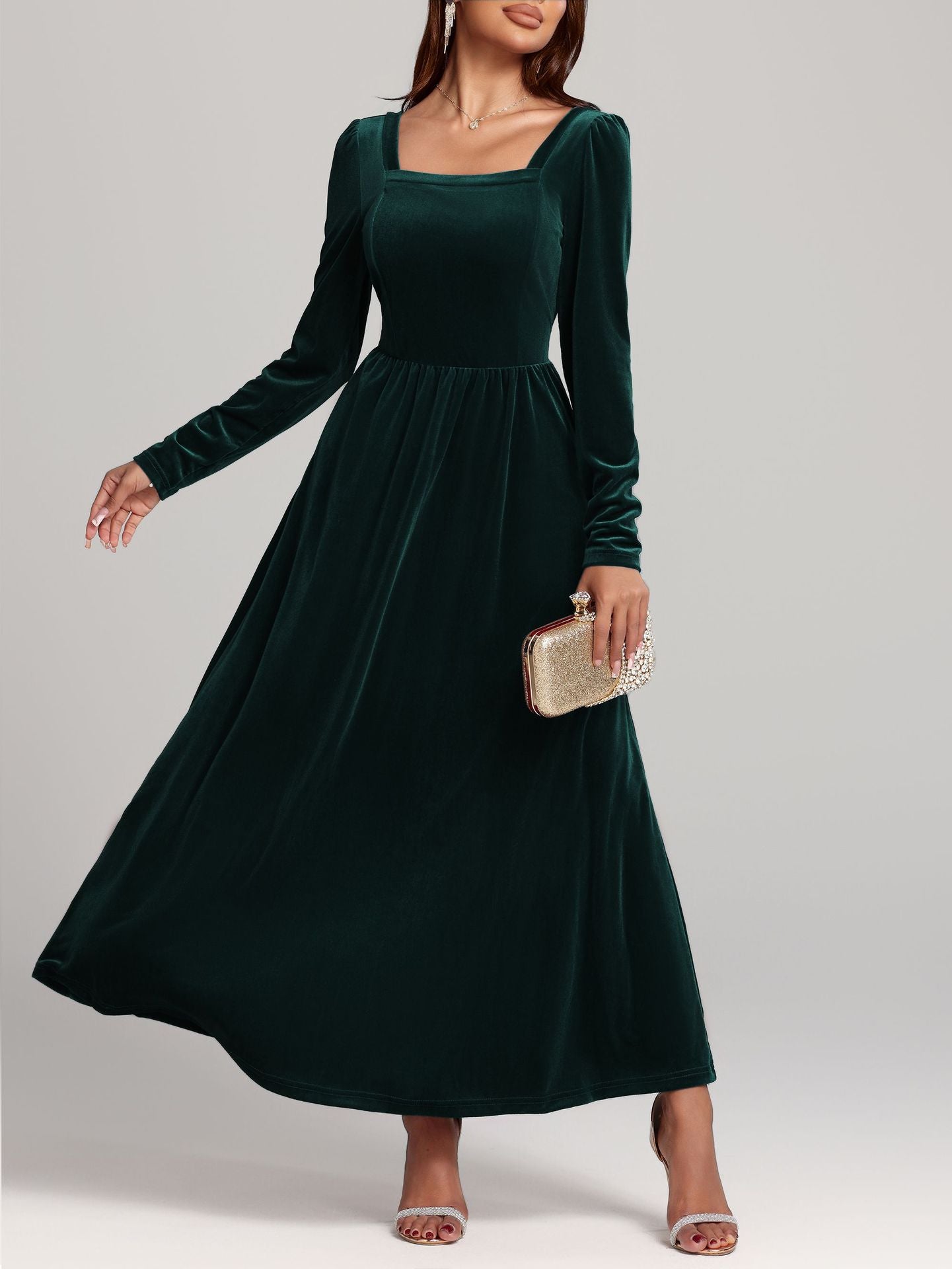 Herbst Winter Rotes Abend Maxikleid Pleuche Kleid
