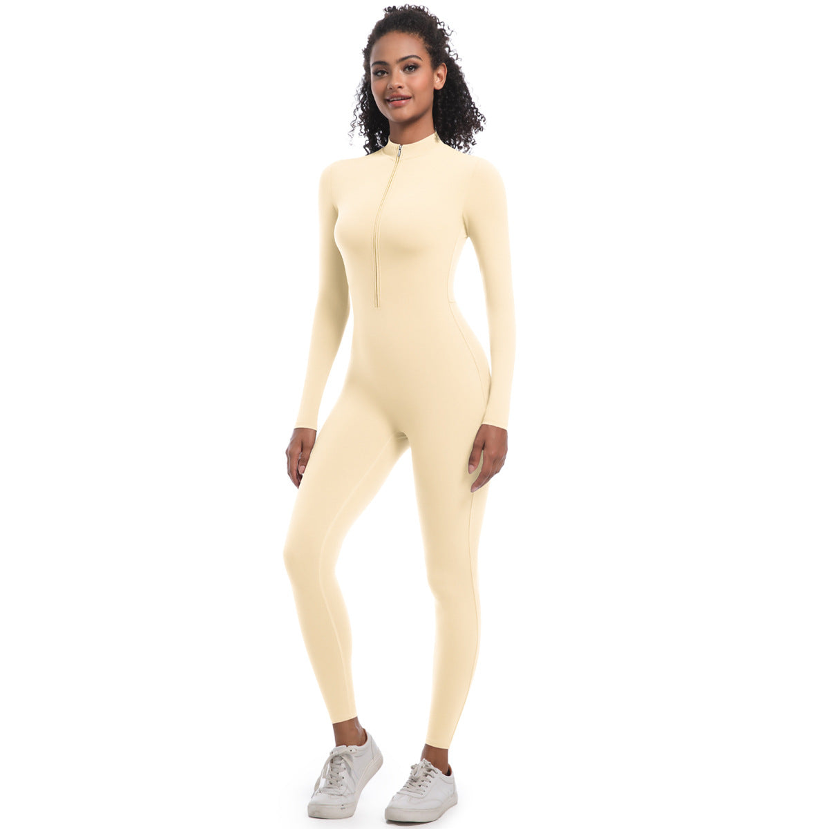Zipper Nude Feel Long Sleeve Yoga Jumpsuit High Strength Running Fitness Clothes Sports Trend One Piece Tights