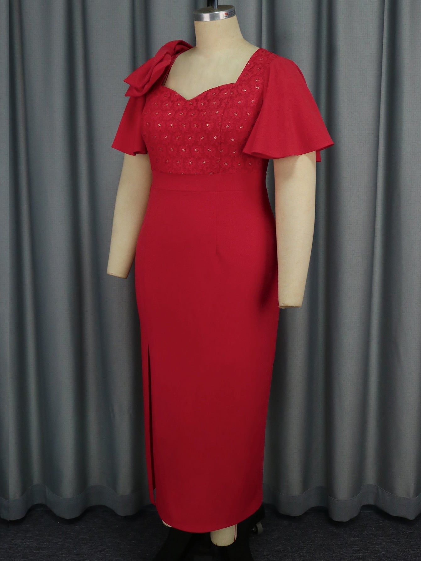 Damen Rüschen Schleife Kleid Sexy Party Spitzenkleid