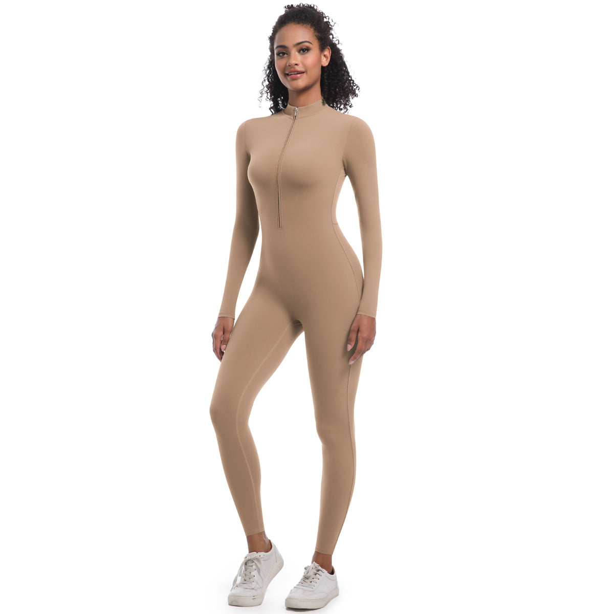 Zipper Nude Feel Long Sleeve Yoga Jumpsuit High Strength Running Fitness Clothes Sports Trend One Piece Tights