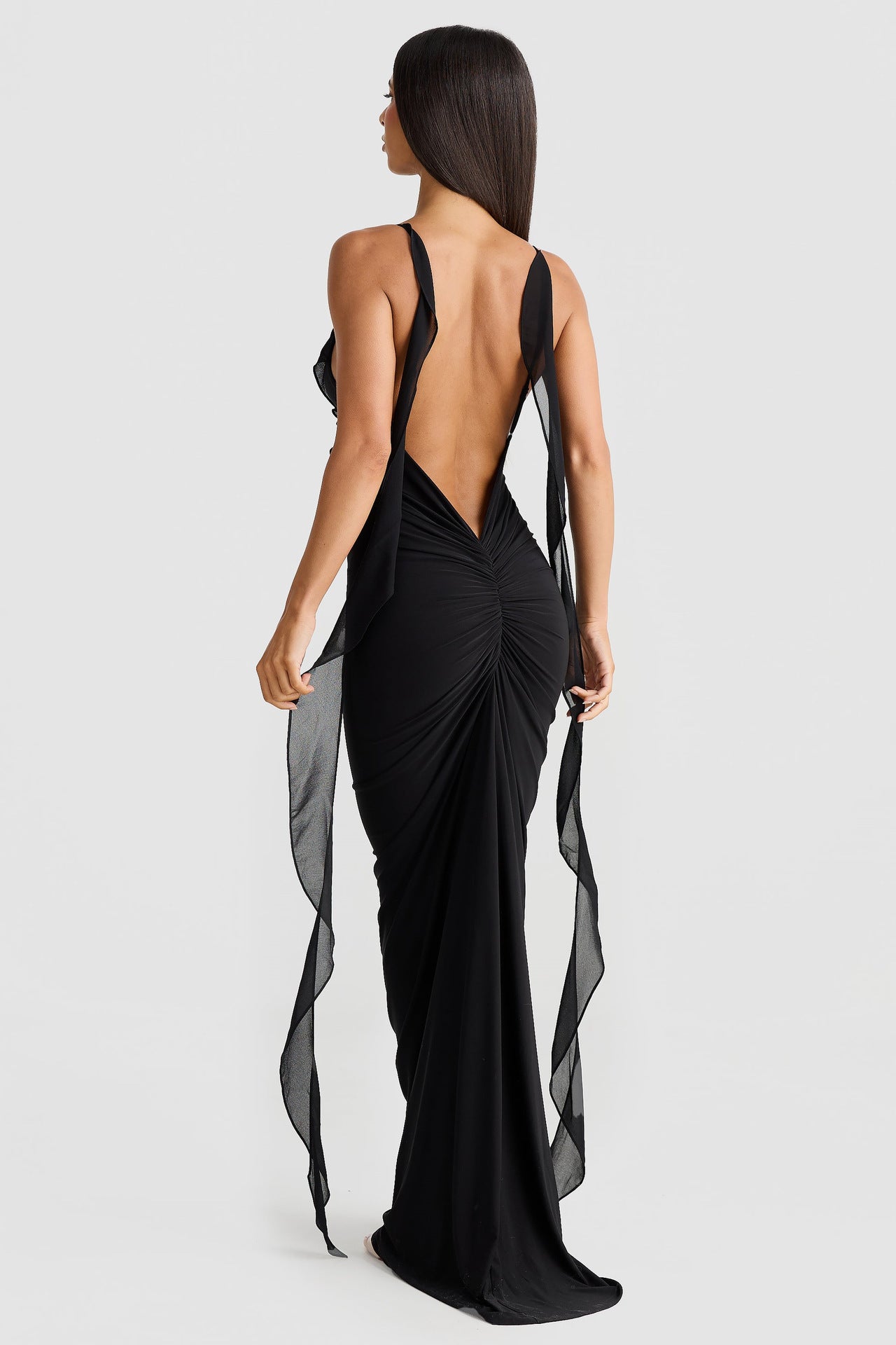 Damen Sommer Sexy Kleid V-Ausschnitt Rückenfrei Slim Fit Schultergurt Fischschwanz Abendkleid