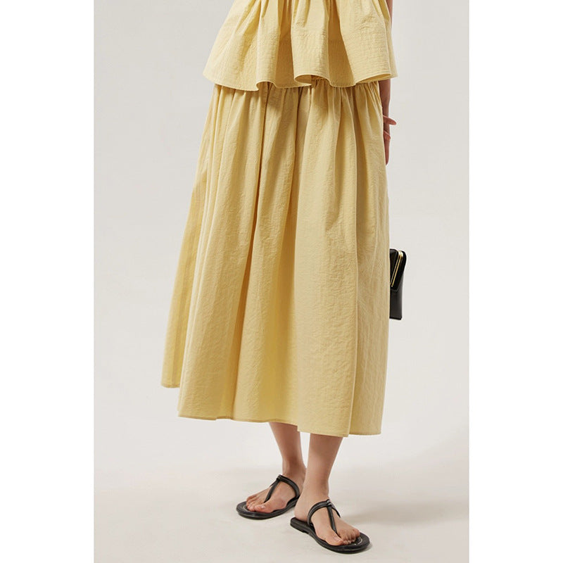Woolen Cotton Tucker Pleats Sleeveless Bud Top Mid-length Dress Set