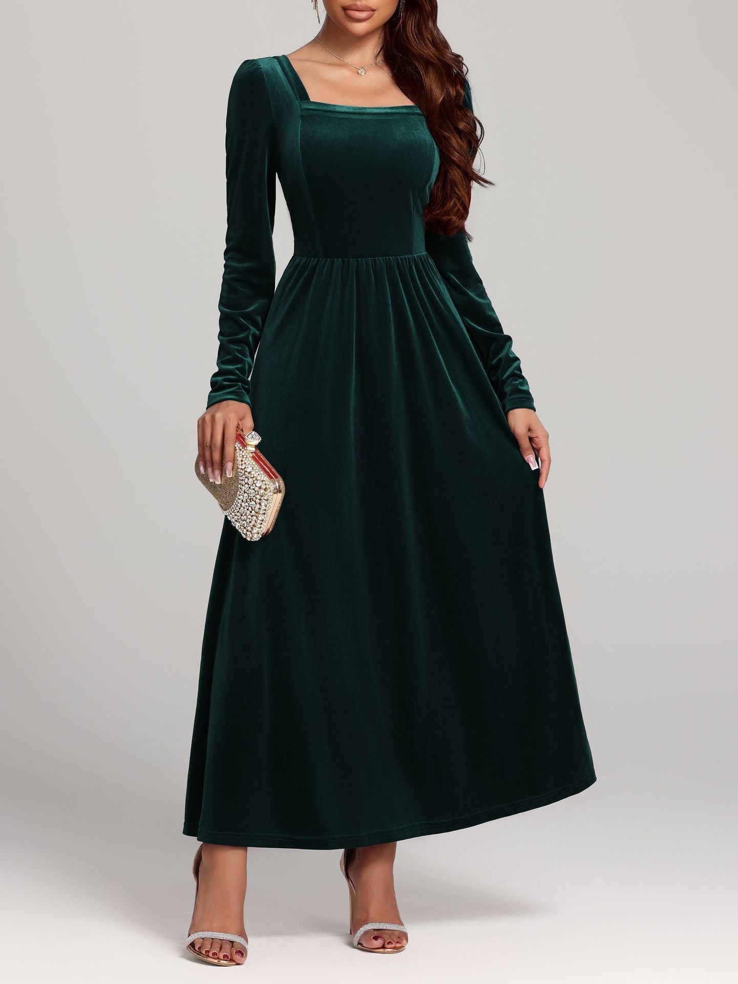 Herbst Winter Rotes Abend Maxikleid Pleuche Kleid