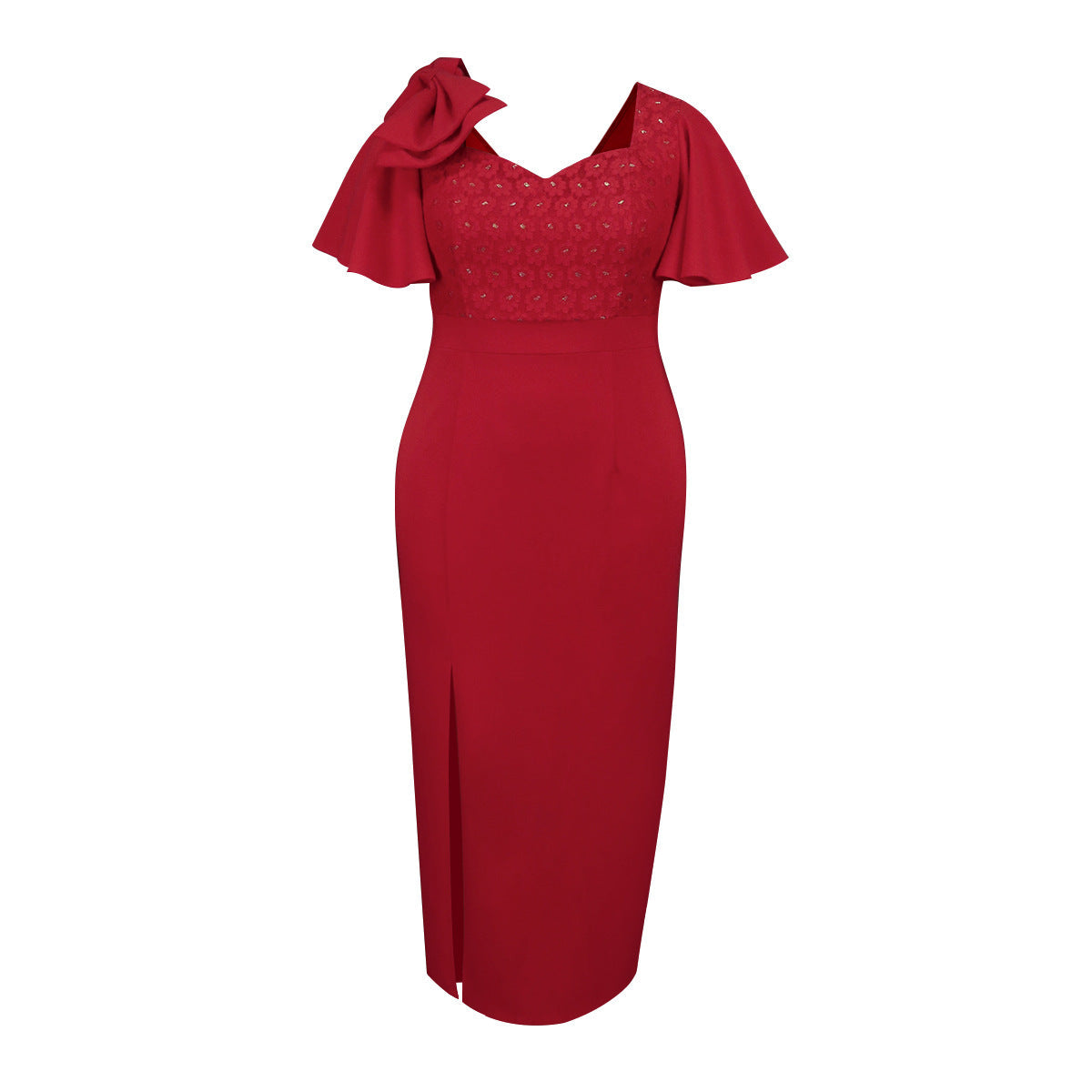 Damen Rüschen Schleife Kleid Sexy Party Spitzenkleid