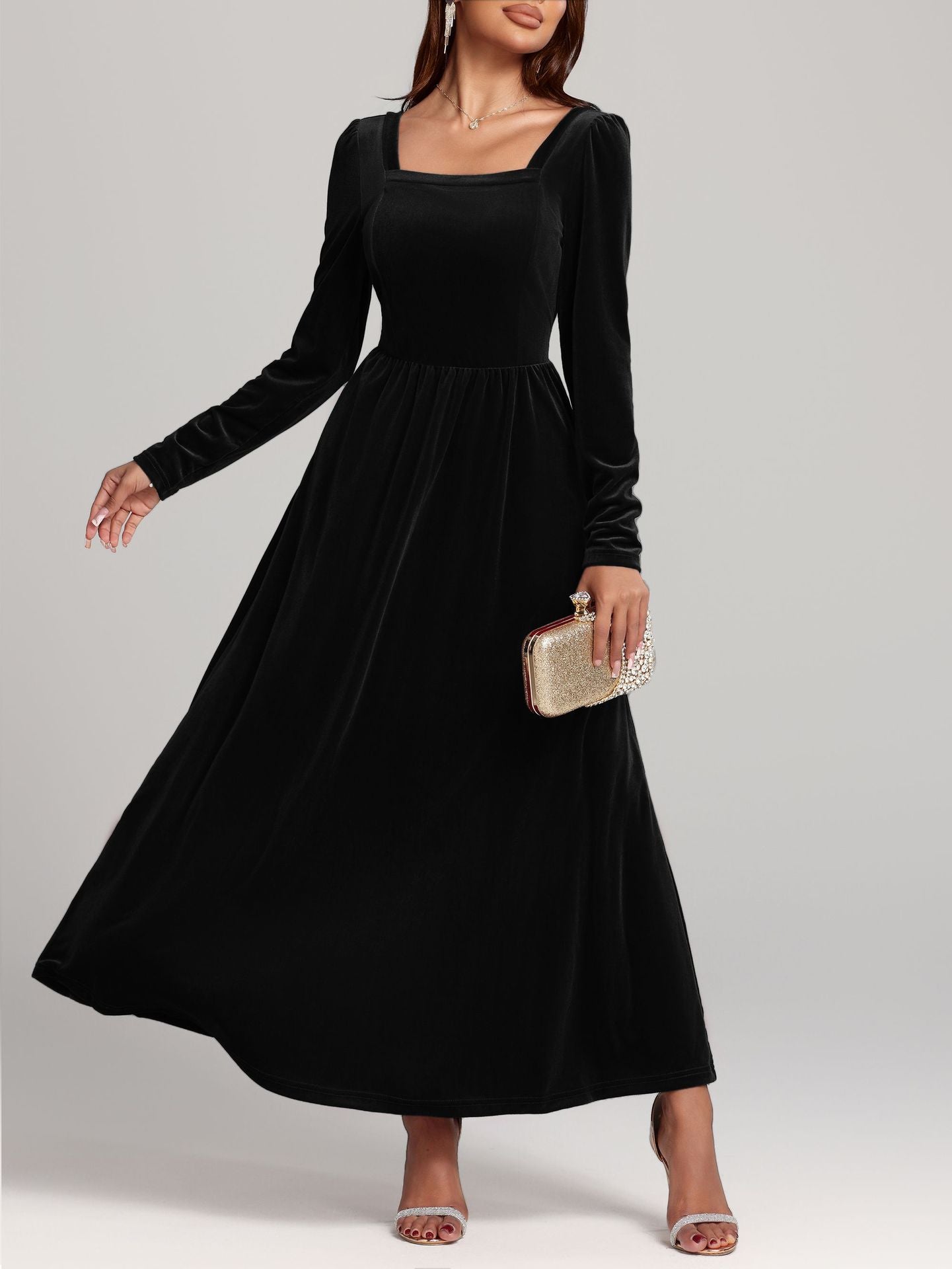 Herbst Winter Rotes Abend Maxikleid Pleuche Kleid